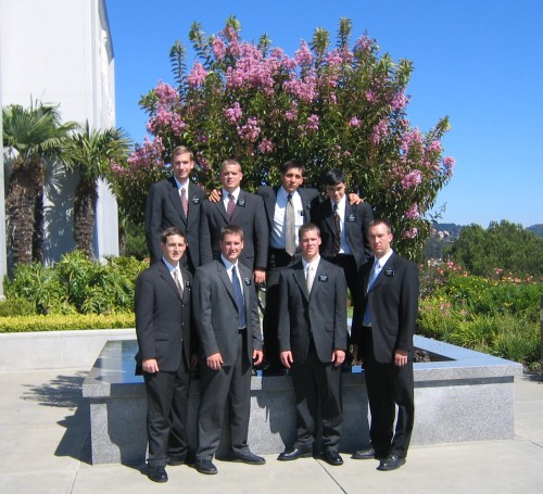 Photo of Paul at the Oakland Temple with seven other new elders