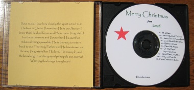 Inside of Sarah's CD case with her testimony of Jesus Christ and the CD itself