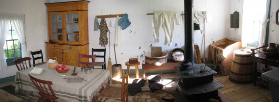 Ira Hinckley's Coalville cabin relocated to Cove Fort shown as two stitched photographs