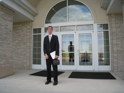 Jake outside the church where he spoke today.