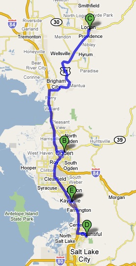 Kaysville to Kaysville Google Map