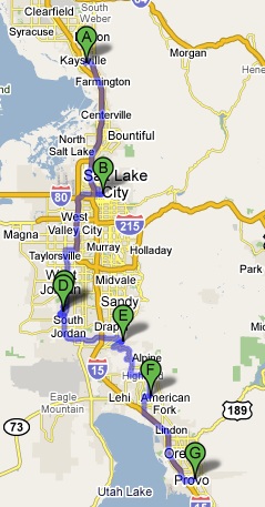 Kaysville to Provo Google Map