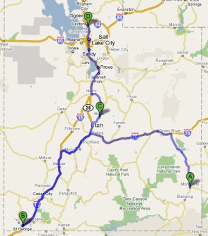 Monticello to kaysville Google Map