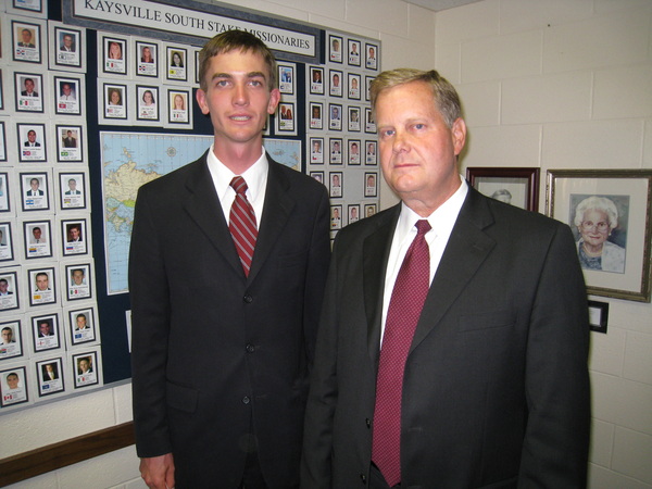 Jake with his Stake President after being released from his mission.