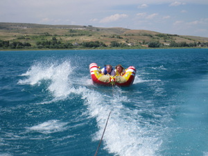 Susan and Kent Ward tubing on Bear Lake