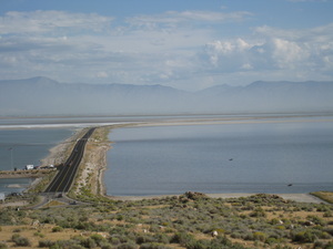 The Davis County Causeway as seen from Antelope Island.