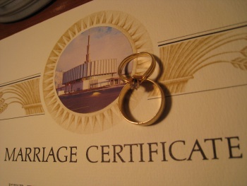 Our rings with our temple marriage certificate.