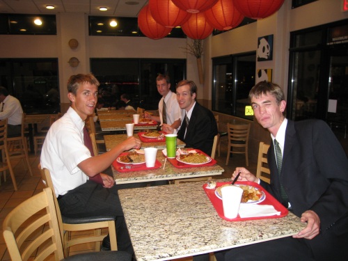 Digging in to our Panda Express meal after General Priesthood Meeting.