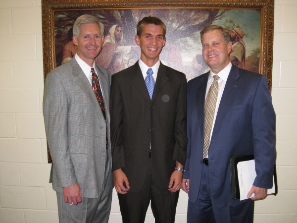 Bishop Facer, Daniel, and President Thredgold.