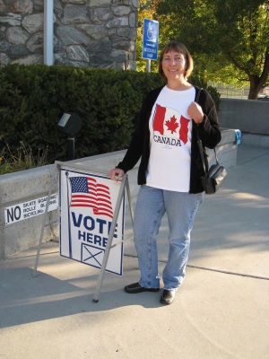 Jill early voting at the Layton Library.