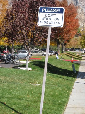 No chalk messages to missionaries on the sidewalk