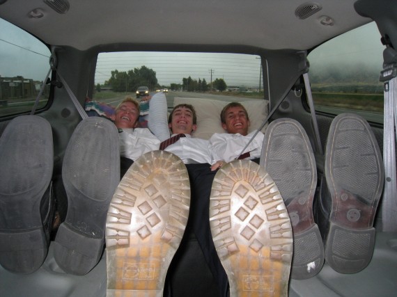 Spencer, Jake, and Daniel relaxing on the way to the Ogden Temple