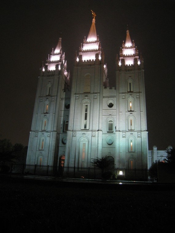 The Salt Lake Temple at night