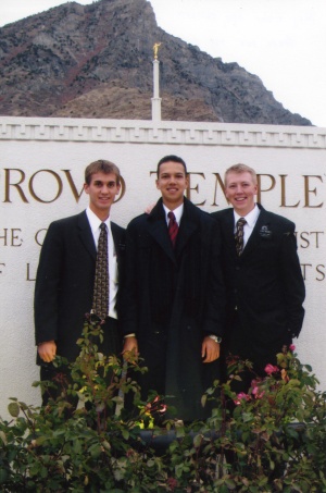 Elders Willoughby, Apo, and Nelson at the Provo temple.