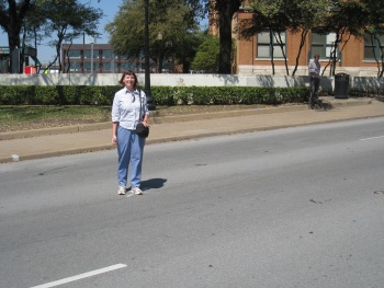 Jill standing on the first X on Elm Street