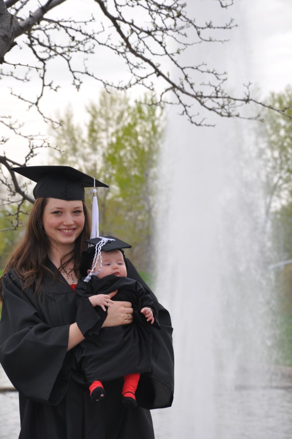 Adelaide holding Aurora at Weber State University