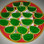 Green Jell-O filled orange wedges Green Jell-O filled orange wedges
