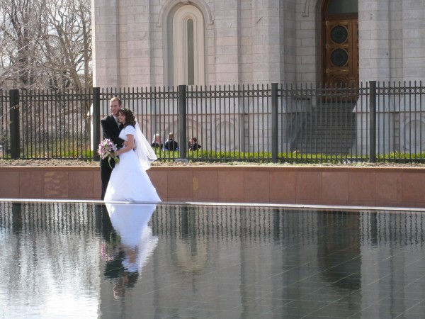 Many couples are wed in the temple. Here you see my son Steven with his bride Adelaide posing by the reflective pool