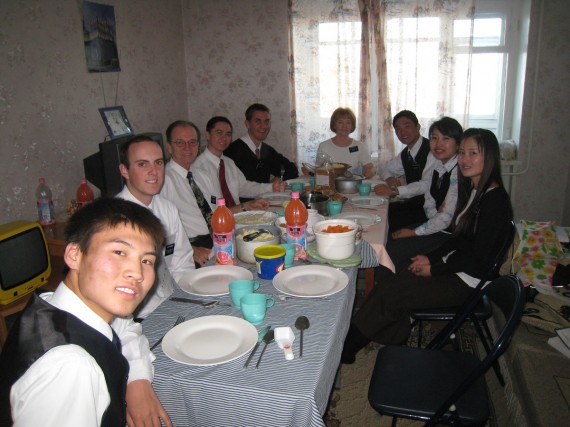 Daniel (fifth left) at a couple missionary's home for Thanksgiving