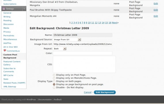 Using Custom Post Background plugin to change the whole page background of a post