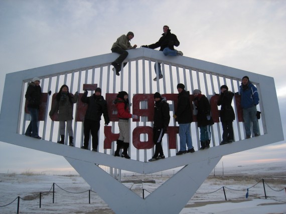 Missionaries and branch missionaries at Choibalsan sign