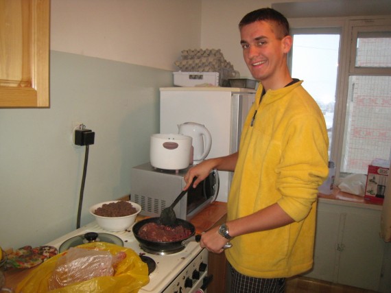 Daniel preparing chili for zone conference