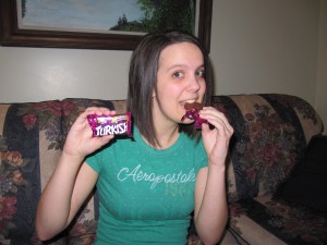 Rachel eating Turkish Delight