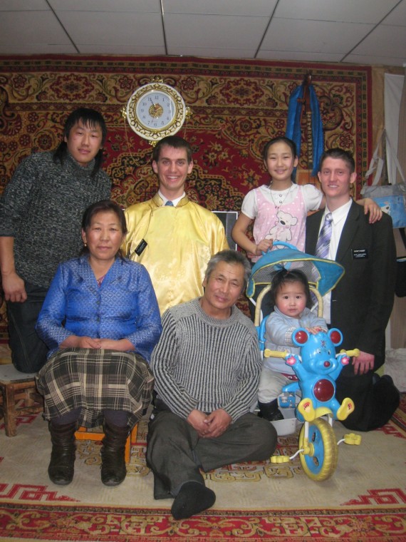 Daniel (wearing yellow shirt) with Mongolian family