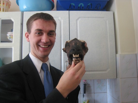 Daniel holding sheep's head