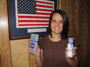 Rachel holding NASA chocolate