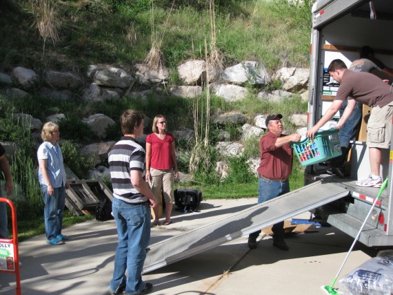 Derek's family helping to unload the U-Haul. 