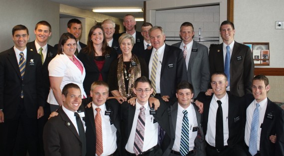 President and Sister Greer with missionaries. Daniel is third from left rear.