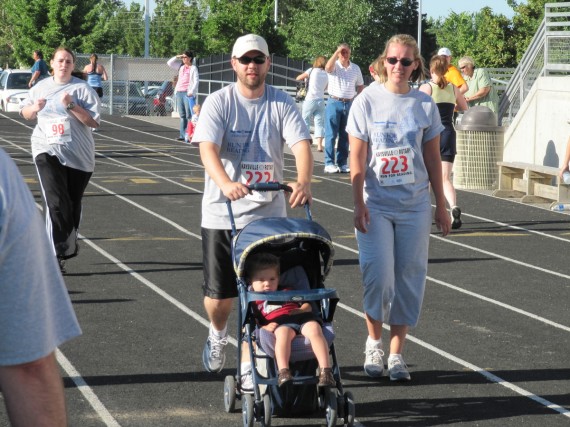 Derek, Sarah, and Bryson at the finish