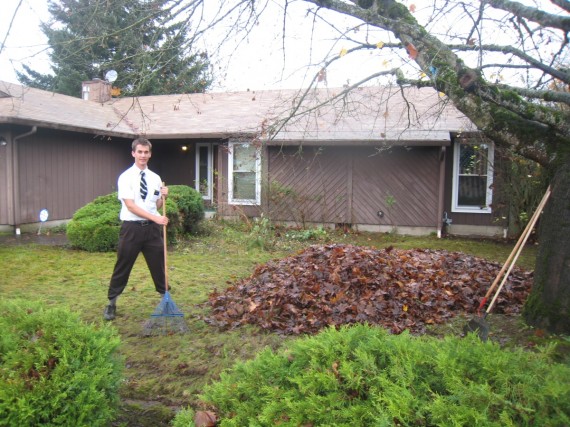 Daniel performing yardwork