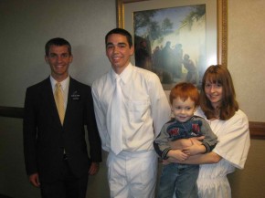 Elder Willoughby and Elder Hardy prepare for a baptism