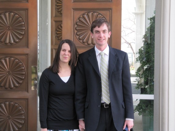 Rachel and Jake at the Bountiful Temple doors