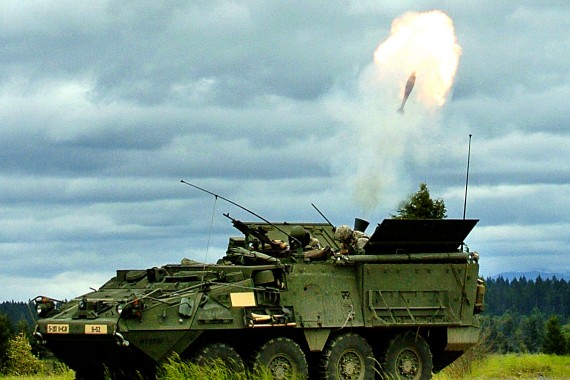 Firing 120mm mortars from Stryker MCV-B