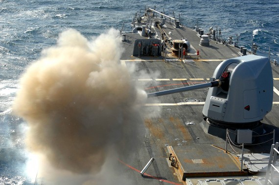 Firing MK-45 5-inch 54-caliber lightweight gun