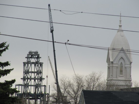 Brigham City Temple spire and Tabernacle spire