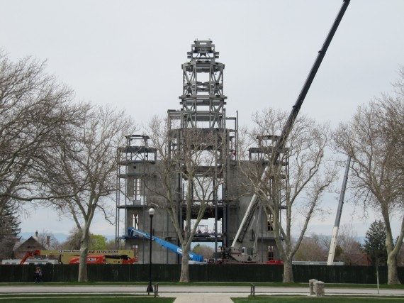 Brigham City Temple Spire being constructed