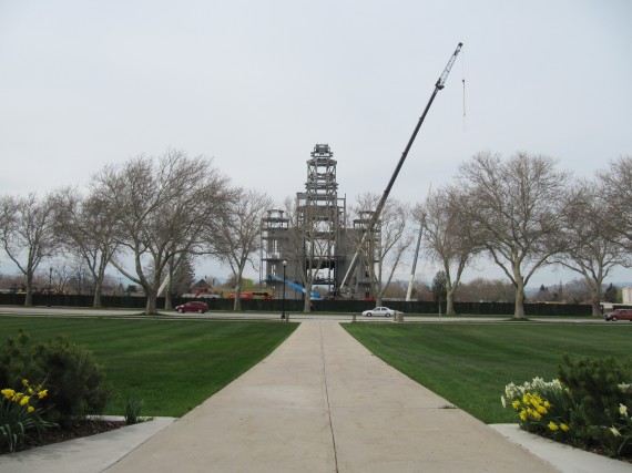 Brigham City Temple Spire under construction