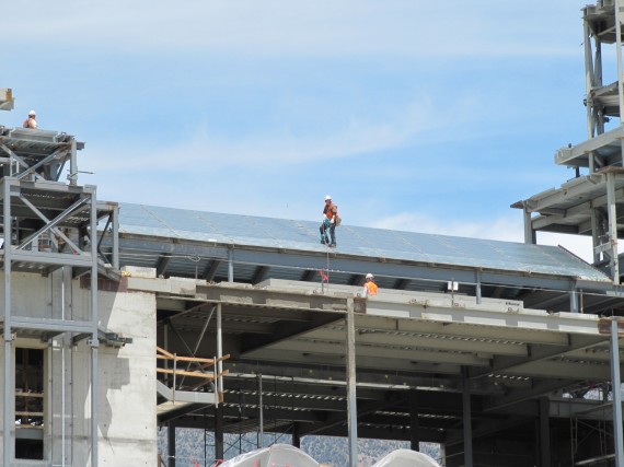 Brigham City Temple construction worker on the roof