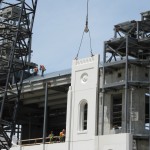 Brigham City Temple installing an upper panel on the south side