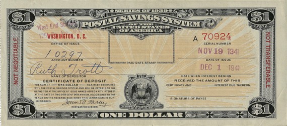 Postal Savings Certificate of Deposit 1941