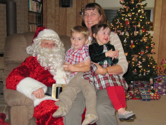 Jill and grandchildren with Father Christmas