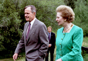 Margaret Thatcher with George Bush at Aspen press conference
